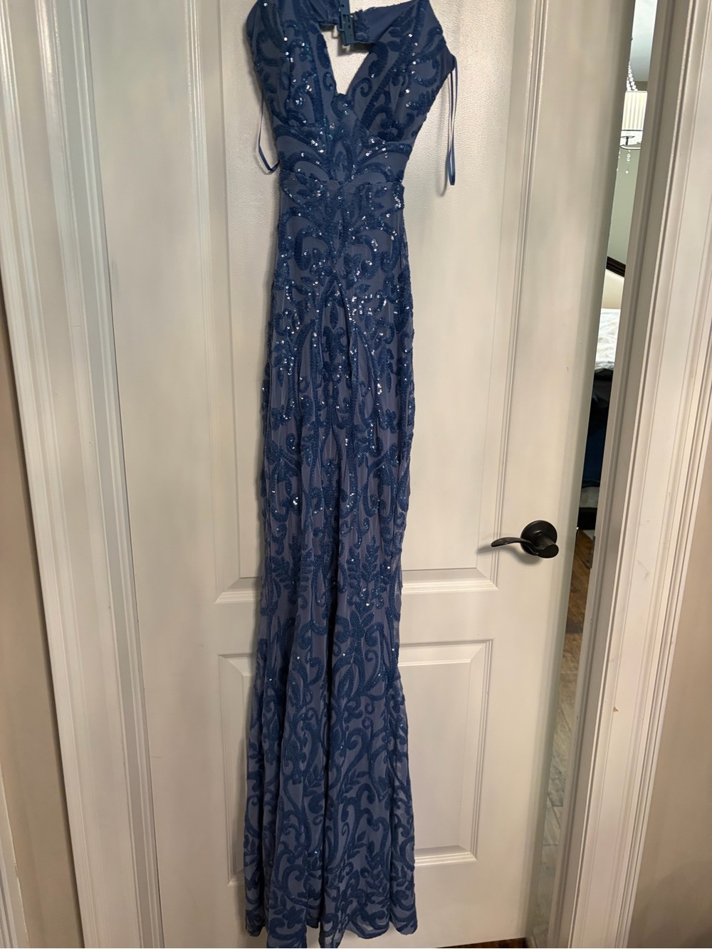 Windsor Blue Sequin Lace Evening Gown